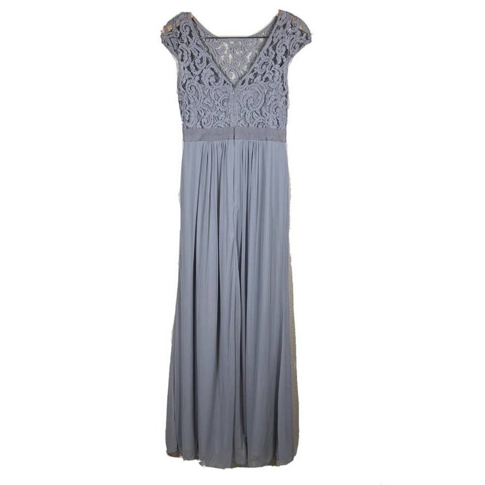 Adrianna Papell Gown Short Sleeve Lace Stretch Tulle Silver Jewel Waist‎ Size 6 - Picture 3 of 15